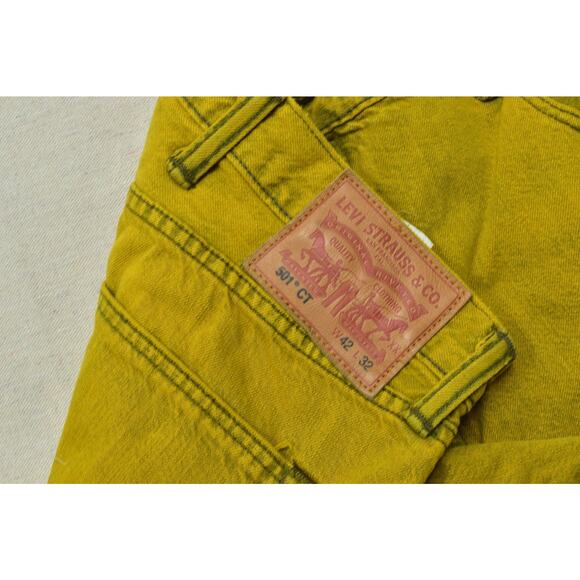 Levi's 501 CT Men Jeans Yellow Green Regular Size 42x32 Cotton Denim Button Fly - Picture 5 of 8